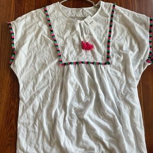NWT J. Crew Beach Coverup with pink, navy, green detail size 2x